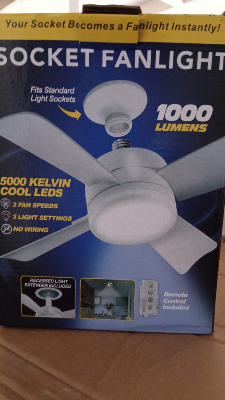 17845 Socket Fan Light Original - Cool Light LED โ Ceiling Fans with Lights and Remote Control, Replacement for Lightbulb - Bedroom, Kitchen, Living Room,1000 Lumens / 5000 Kelvins Cool LEDs (Remote Battery Not Included) 17845 Socket Fan Light Original - Cool Light LED โ Ceiling Fans with Lights and Remote Control, Replacement for Lightbulb - Bedroom, Kitchen, Living Room,1000 Lumens / 5000 Kelvins Cool LEDs (Remote Battery Not Included)